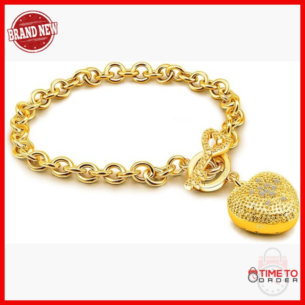 925 Sterling Silver Key Lock Pendant Bracelet with Rolo Chain 6.7 Inch